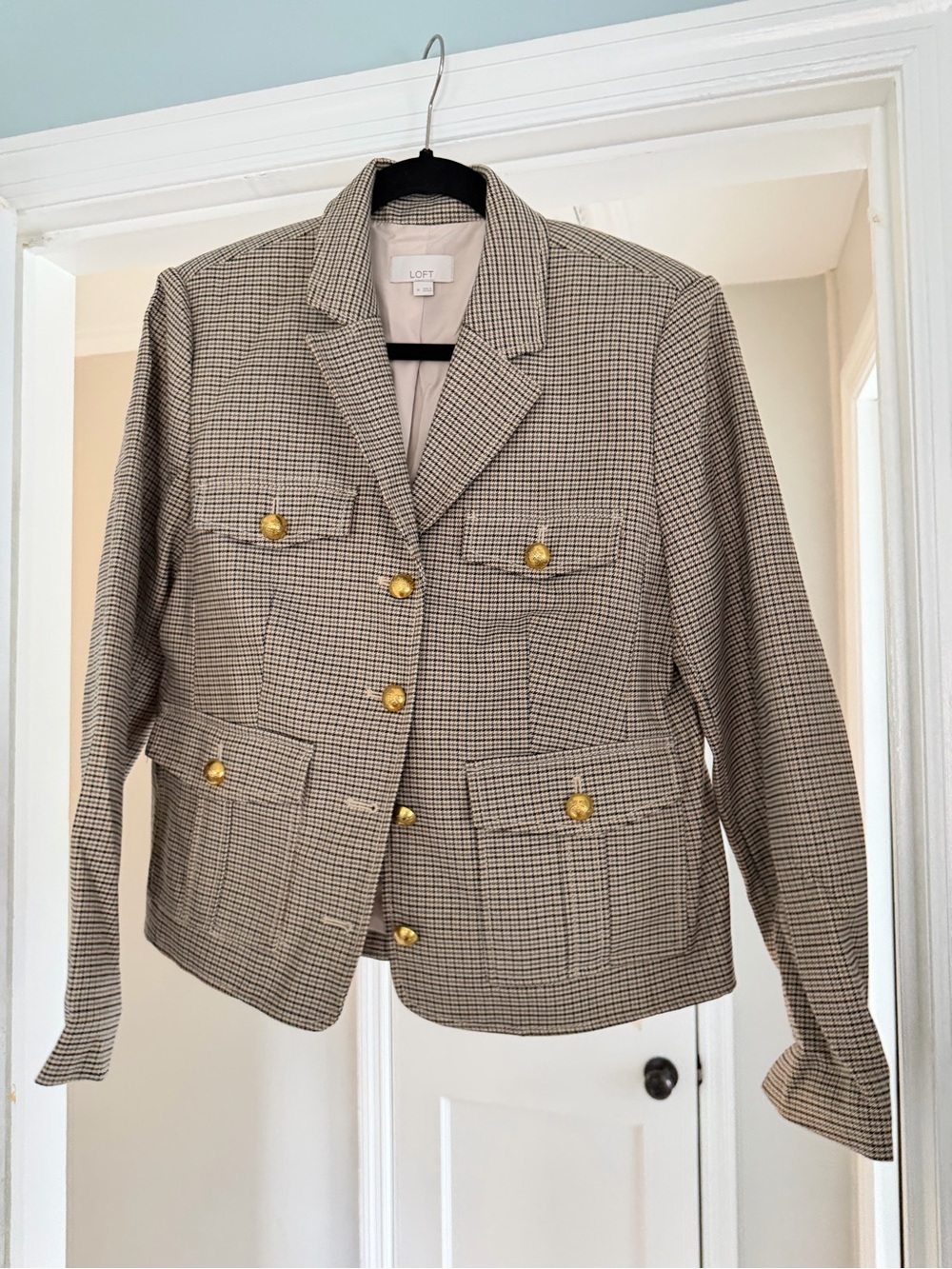 LOFT Plaid Tailored Blazer with Gold Buttons